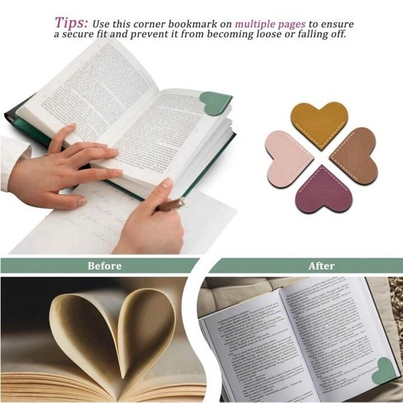 Heart-Shaped Leather Bookmark Set of 2 - Various Colors - Picture 3 of 12